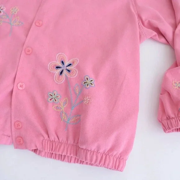 Vintage Alfred  Dunner Pink Embroidered Floral Button Up Lightweight Jacket 18W - Picture 4 of 13